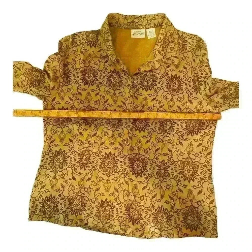 St. John's Bay Women's M Tan Floral Button-Up Shirt Long Sleeve - Picture 5 of 6